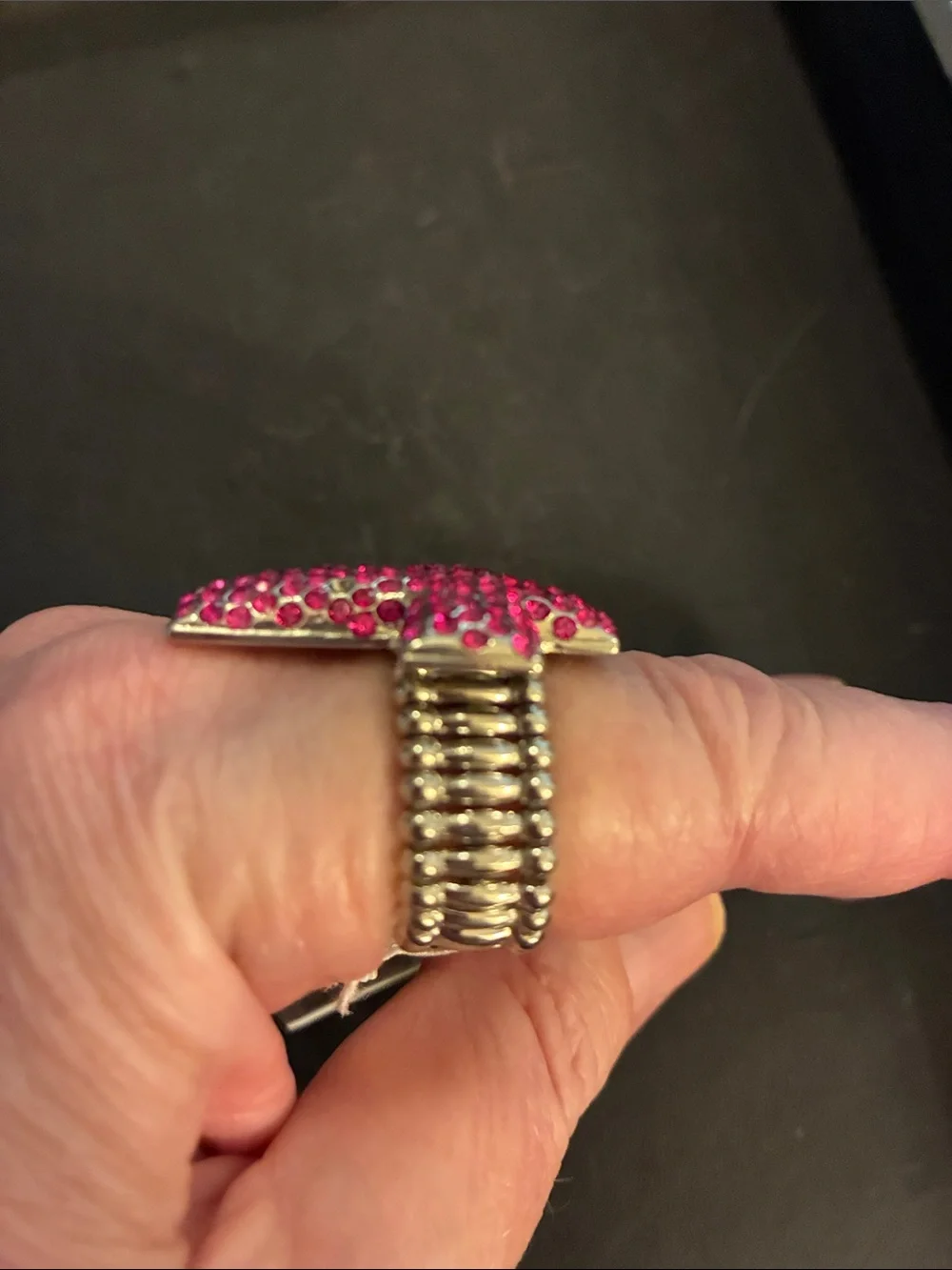 Pink Cross Statement Stretch Ring. Pink crystals encrust this cross ring. NWT